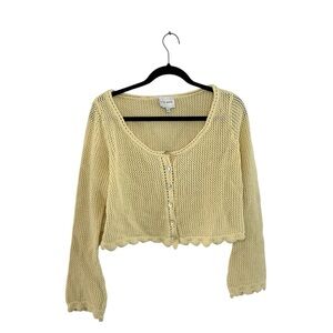 Pink Rose Butter Yellow Knit Cropped Button Front Cardigan Women’s Large